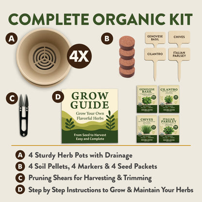 HOME GROWN Indoor Organic Herb Garden Kit, Unique Valentines Day Gift for Adults, Men, & Women,Grow 4 Herb Seeds for Kitchen Window Garden,Beginner DIY Hobby Gardening Gift for Plant Lovers, Mom & Dad