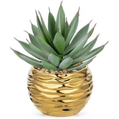 Briful Artificial Succulent Plant in Gold Pot, 8.3” Tall Faux Agave Plants, Realistic Aloe Fake Plant Indoor for Home Office, Farmhouse Shelf, Desk, Living Room, Bathroom