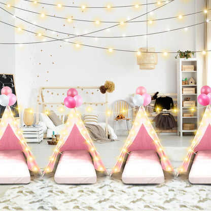Lemosae 6 Pack Sleepovers Teepee Tent for Kids Bulk with Mattress Sheet Light,Natural Cotton Washable Indoor Play Tent for Birthday Slumber Party Girls Boys Pajama Movie Night Supplies(Light Pink)