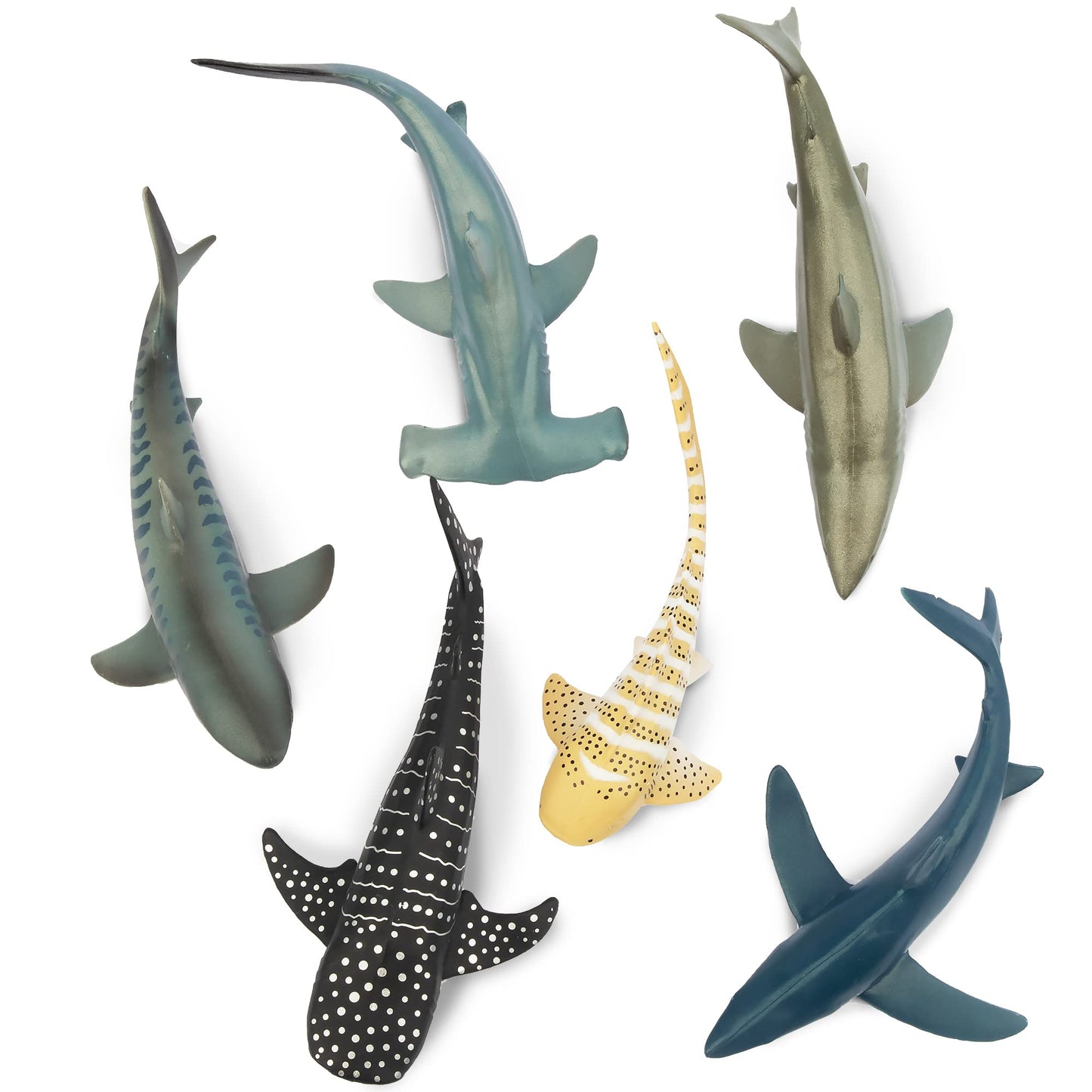 Toymany 6PCS 5-6" L Realistic Shark Bath Toy Figurines, Plastic Ocean Sea Animals Figures Set Includes Great White Shark Cake Toppers Christmas Birthday Gift for Kids Toddlers
