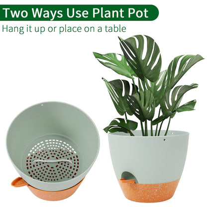 GARDIFE Hanging Planter, 10 inch Hanging planters for Indoor. Outdoor Plants, Self Watering Plant Pot, 2 Pack Large self Watering Hanging Planter, Green