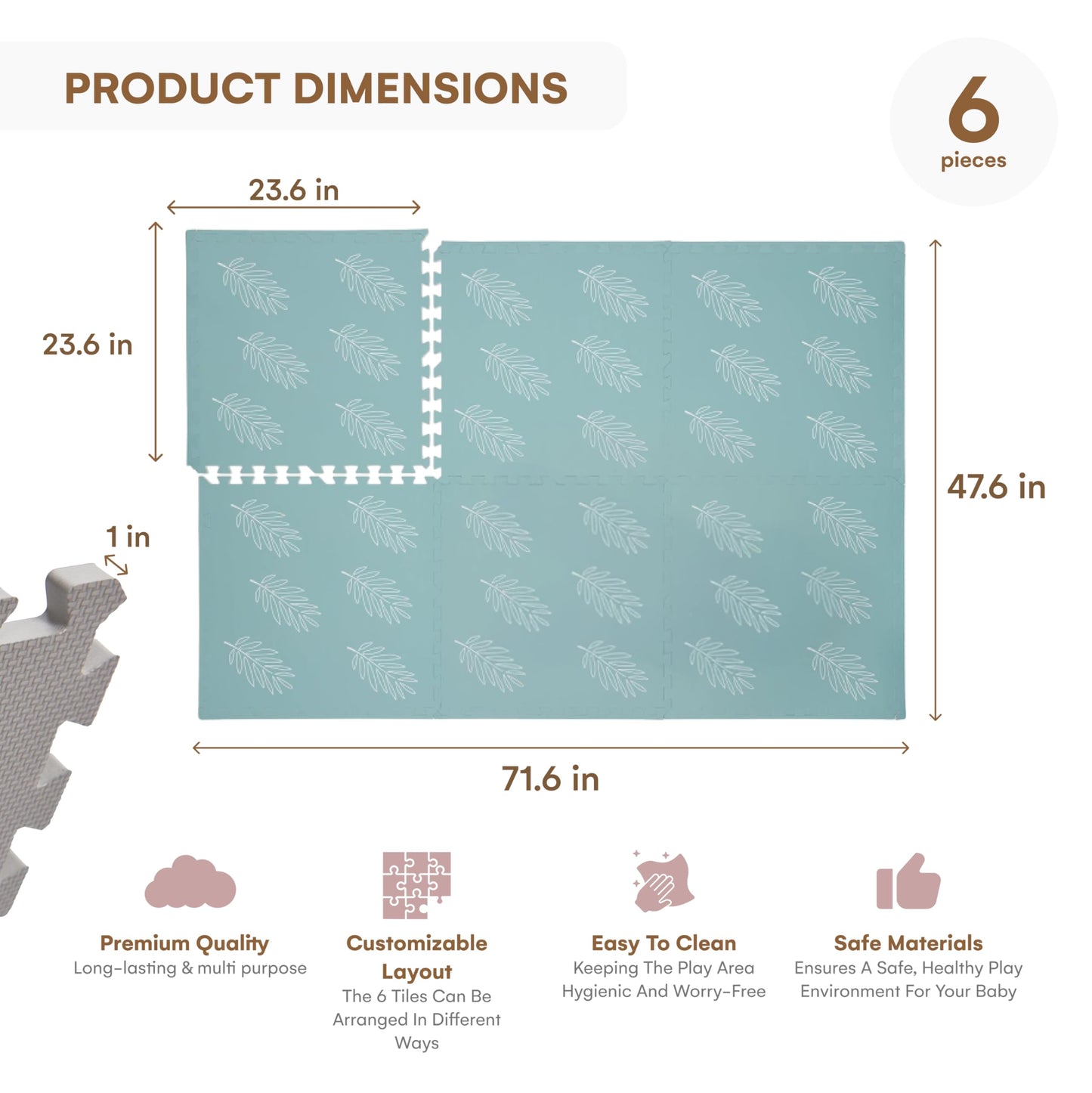 Childlike Behavior Baby Play Mat - Extra Large, Foam Play Mat with Soft Interlocking Floor Tiles 72x48 Inches - Baby Floormat for Infants, Toddlers and Kids (Leaves)