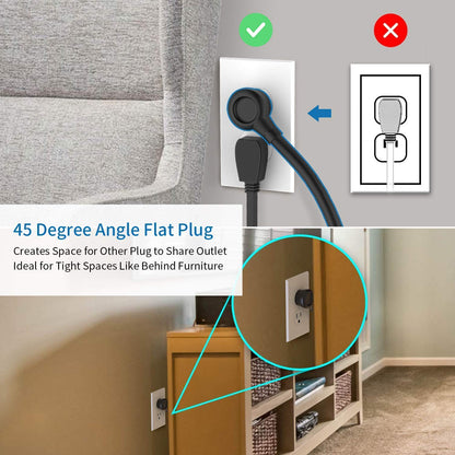 NTONPOWER Flat Plug Power Strip Bundle, 3 Outlets 2 USB Compact Power Strip with 5ft Cord and 10 ft Long Extension Cord, Right Angle Plug, Wall Mount for Office, Home, Nightstand, Dorm Essentials