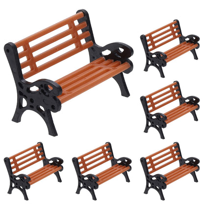 HEARTOOL Mini Park Benches, Dollhouse Furniture Model Plastic Miniature Parks Fish Tank Potted Plant Decoration for Plant Lover, Play House Micro Garden Decor(M, Orange, 4Pcs)