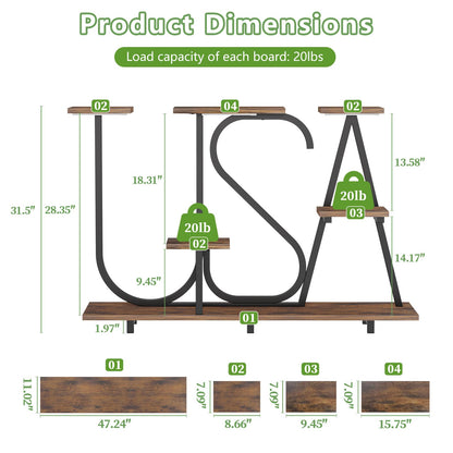 NUNUDA Plant Stand Indoor with Grow Lights - Enlarged 6 Tiered Plant Shelf with Grow Light, 32" USA-Shaped Plant Stand Holds 12 POTS Indoor Plants, Metal Plant Shelf for Home, Living Room, Patio