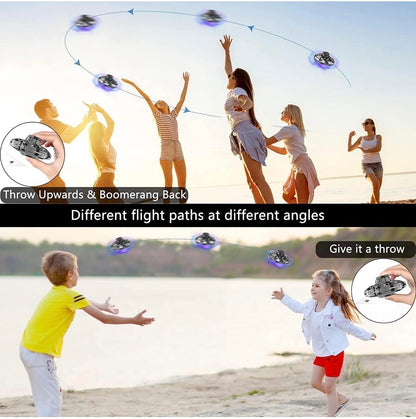 Flying Spinner Mini UFO Drone with Lights, 360°. Fidget Spinner Flying Boomerang Toys Magical Hand Controlled Gifts for Kids & Friends,Cool Game for Birthday Party Team Play (Black)