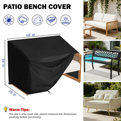 Hdenmist Outdoor Bench Covers, Waterproof Patio Sofa Cover Heavy Duty Outdoor 2-Seater Loveseat Cover for Outside Park Loveseat, Sofa, Glider Bench & Garden Furniture, 48" W x 29" D x 36" H Black