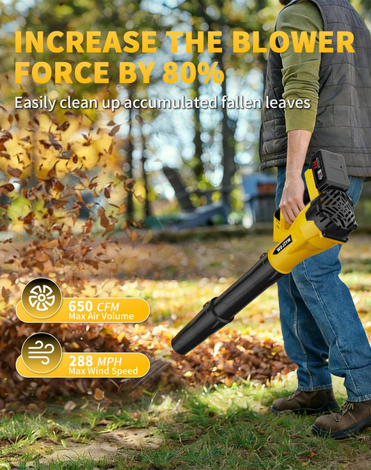 High Power Cordless Leaf Blower with 4.0Ah Batteries, 580CFM/160MPH, 6 Speed Levels & Extension Nozzle - Ergonomic Non-Slip Handle, Lightweight Design for Lawn Care, Yard, Snow (2 Battery)
