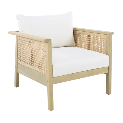 Christopher Knight Home Teras 8-Seater Patio Furniture Set with Removable Cushion, 5 Piece Outdoor Acacia Wood Conversation Set, Sold Wood Outdoor Sectional Sofa Set with Coffee Table,Light Teak+Cream
