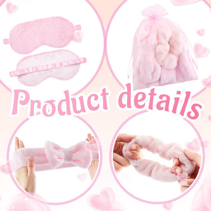 Fanfanwin 48 Pcs Sleepover Party Supplies Spa Birthday Slumber Pajamas Galentines Party Favors Coquette Throw Blanket Pillow Headband Scrunchies Eye Mask Cup Socks(Pink,Solid Color)