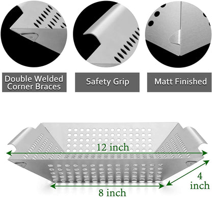 Stainless Steel Grill Basket, Large 12 Inches BBQ Accessories for Vegetable, Shrimps, Kabobs,Work for All Grill by DIMESHY