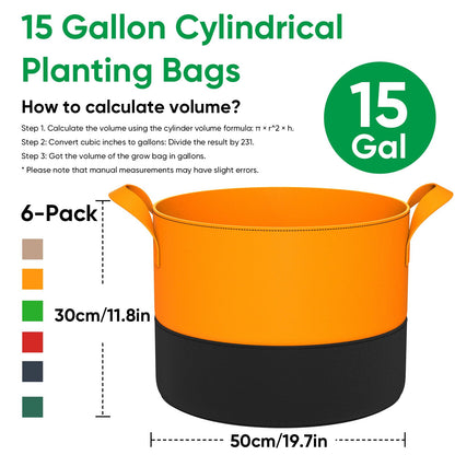 15-Gallon Grow Bags for Potato Planting: 6 Pack Heavy Duty 350G Thickened Potatoes Planter Bags with Handles - Fabric Pots Felt Garden Bags for Growing Vegetable Fruit Flower Herb with Plant Labels