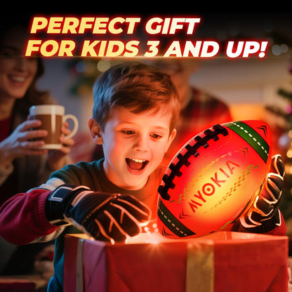 MYOKIA RGB Waterproof Rechargeable Light Up Football Birthday Gift, Glow in The Dark Football with Pump & USB Cable, Tri-Color (Red, Green, Blue), Size 6, Outdoor Night Games