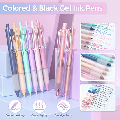 Nicpro 52PCS Aesthetic School Supplies with Cute Pencil Case, 12 Color Pastel Highlighter, 8 Gel Pens, 6 Multicolor Pen, 6 Mechanical Pencils 0.5 & 0.7 mm for Girls Student Stationary Set Preppy Stuff