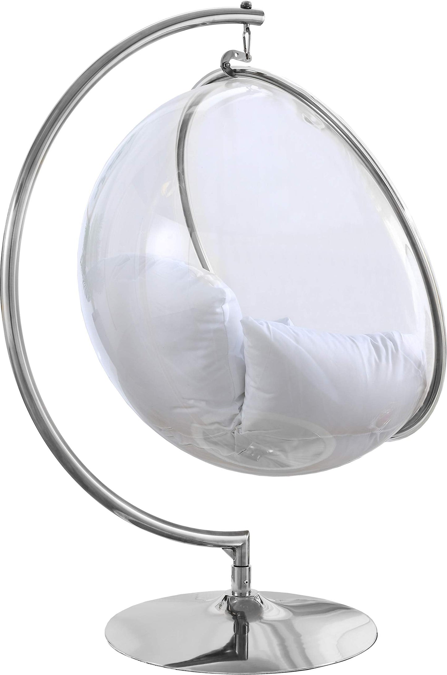 Meridian Furniture 507White Luna Collection Modern | Contemporary Clear Acrylic Accent Swing Chair with Durable Metal Base and Fabric Seat, White, Chrome Finish, 41.5" W x 29.5" D x 64" H