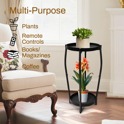 Uniqcovosa Plant Stand Indoor, 2 Tier Tall Wood Plant Stand, 4-Leg Floor Corner Plant Stands, Heavy Duty Plant Shelf Plant Rack Flower Stands For Home Decor (B - Black)