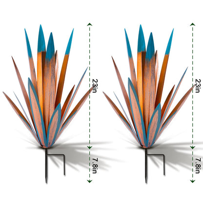 TOMBABY Large Leaf Thickened Metal Agave Plant Outdoor Decoration Desert Courtyard Art Plant Garden Decoration Outdoor Metal Art Floral Gift for Yard (2, Blue)