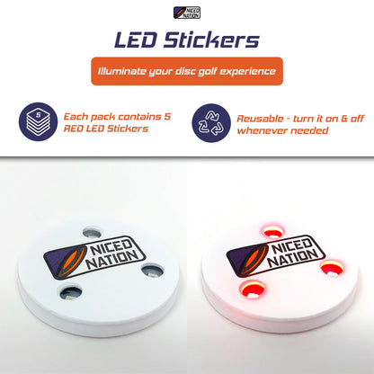NICED NATION Red LED Stickers for Disc Golf Discs and Baskets – Play Disc Golf at Any Time of Day, Even in the Dark (Pack of 5)