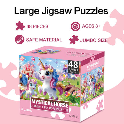 Jumbo Floor Puzzle for Kids,48 Piece Unicorn Large Jigsaw Puzzles,Puzzle for Toddler Ages 3-5,Fun Educational Preschool Learning Toy Easter Gift for Boys & Girls Ages 4-8
