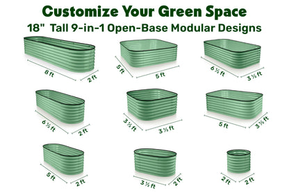 9-in-1 Galvanized Steel Raised Garden Bed // 8×2×1.5 ft Modular Planter for Gardening, Vegetables, Flowers // 18" Tall Metal Raised Garden Beds Outdoor (Light Green) // Patented Design Planter Box