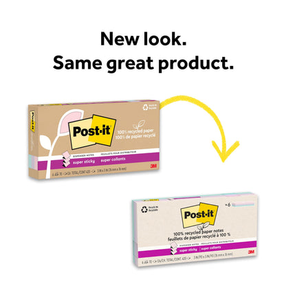 Post-it Super Sticky 100% Recycled Pop-up Notes, 3 in. x 3 in., 70 Sheets, 6 Pads, Wanderlust Collection, School Supplies and Office Products