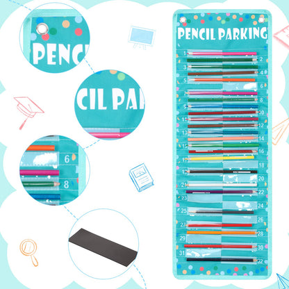 Sabary Pencil Parking Pocket Chart Pencil Dispenser Organizer Holder Nylon Fabric with Grommets and Magnetic Strip for Kids Teachers Classroom School Storage Supplies(Bright)