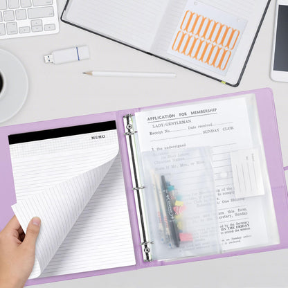 BVSSX 3 Ring Binder with Clipboard,1 Inch Binders with Notepad&5 Dividers with Pockets, Labels,PU Clipboards for School Office(Purple,Letter Size)