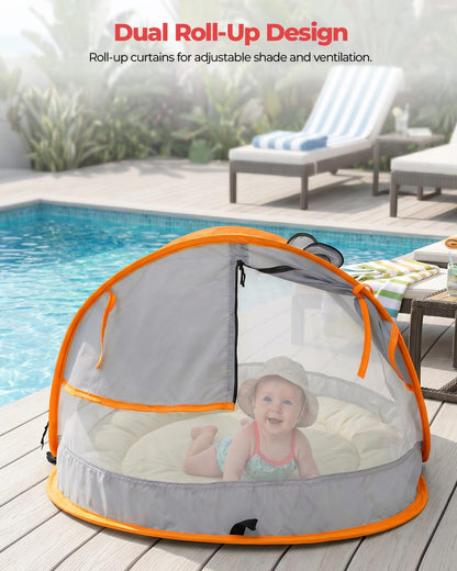 Poray Portable Baby Beach Tent with UPF 50+ Sun Shelter,Mosquito Net and Sunshade, Ideal Pop Up Kids Travel Tent with Carry Bag & 2 Stakes,Outdoor Indoor Play and Sun Protection
