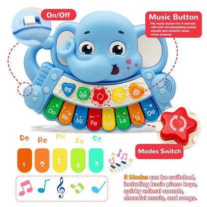 Baby Music Toys for Toddlers, Light Up Music Baby Toys for 18+ Months Early Learning Educational Piano Keyboard Infant Toys Baby Boy Girl Gifts (Elephant)