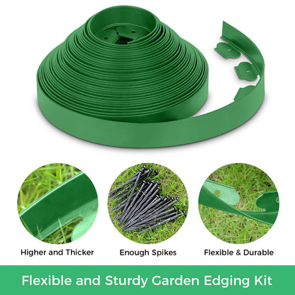 2-Inch x 50 FT Landscape Edging Border with 75 Stakes, Garden Edging Border Lawn Edging Border, Plastic Edging Border Flexible for Garden Flower Beds Lawn Yard Paver Pathway (Green)