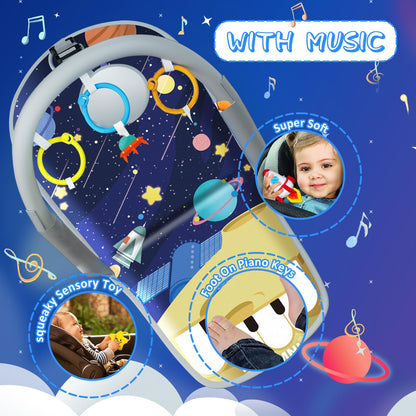 TOYMNI Car Seat Toys for Baby Infant 6 Months and Up, Carseat Toys with Musical Pedal Piano, Baby Mirror and Hanging Squeaky Sensory Soft Baby Toys 6 to 12 Months, Baby Car Toys Rear Facing