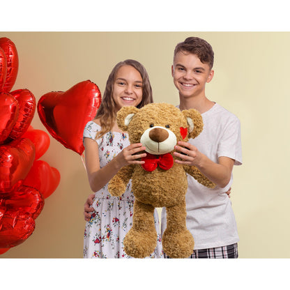 BEJOY Teddy Bear Stuffed Animal Plush Bear with Red Bow and Hearts Holiday Toy Gift 24 inches Brown