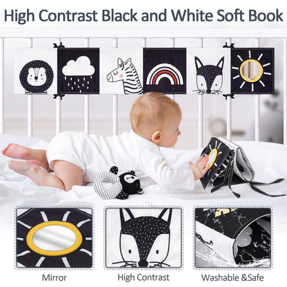 Joyreal High Contrast Baby Toys for Newborn, Black and White Baby Sensory Toys with Car Seat Toys,Infant Toys with Black White Cards Book, Montessori Toys for Baby Gifts
