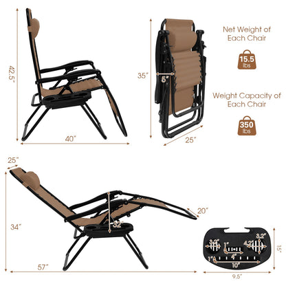 Renatone Folding Zero Gravity Reclining Textilene Lounge Chairs, Outdoor Adjustable Patio w/Pillows & Cup Holder Trays for Backyard, Beach, Poolside (BE)