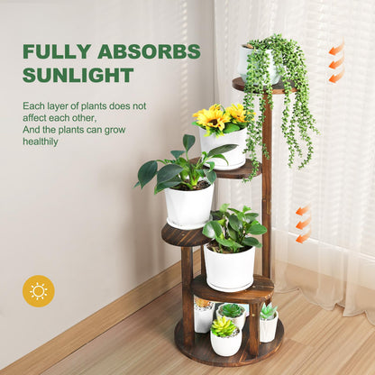 Jotboom 4 Tier Tall Plant Stand Indoor, Wood Corner Plant Shelf for Multiple Plants, Sturdy Oval Tiered Flower Pot Holder Display Rack for Living Room Balcony Patio, Carbonized Pine Wood