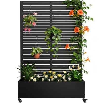 Baotree Metal Raised Garden Planter Bed, 72"x47"x16" Outdoor Planter Box with Trellis and Wheels for Climbing Plants, Vegetables & Vines, Features Drainage Holes and Privacy Screen (Black-Louvered)