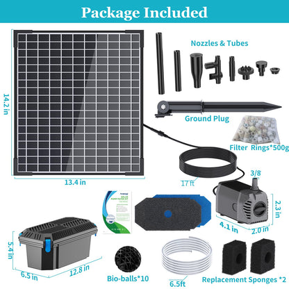 POPOSOAP 25W Solar Pond Filter with Water Pump, Solar Pond Filter Box with Water Flow Adjustable, Pond Pump with PVC Tubing for Outdoor Pond Fish Tank Waterfall Garden Water Feature-P3253