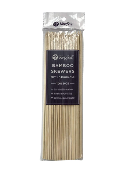 1600 Count | KingSeal Natural Bamboo Wood Grilling Skewers, 10 Inches x 3.0mm Diamter, for Shish Kebabs, BBQ, and Fruit Arrangements, Bulk Pack - 16 Packs x 100 Skewers