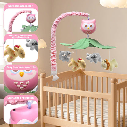 SUMWE Baby Crib Mobile with Music and Lights for Boys Musical Mobile Animals for Crib Bassinet Girls Toys Hanging Portable Safari Nursery Decor Pink