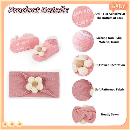 COZYOFFI Baby Flower Headband and Socks: Cute Headband and Socks Sets for Toddler Newborn Infant Girl Pink Khaki Beige
