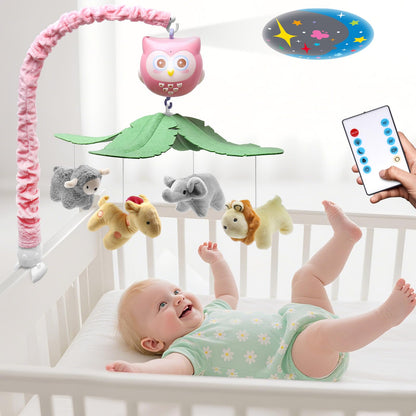 SUMWE Baby Crib Mobile with Music and Lights for Boys Musical Mobile Animals for Crib Bassinet Girls Toys Hanging Portable Safari Nursery Decor Pink