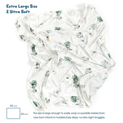 GRSSDER Baby Blankets Super Soft Jersey Knit Swaddle Blanket for Baby Girls and Boys, Double Layer Receiving Blankets 34 x 44 Inches Extra Large for Baby Show Gift, Watercolor Animals, Mint Green
