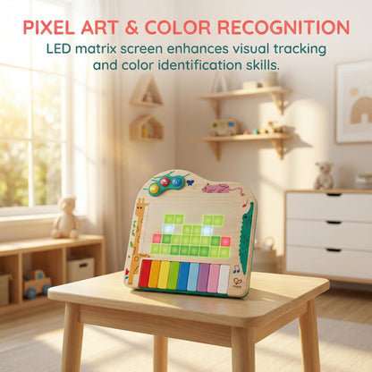 Hape Dynamic Pixel Piano - 3-in-1 Interactive Wooden Piano Toy for Toddlers Age 1-6, Musical Sensory Toy with LED Pixel Art Screen, Guided Melodies & Animal Sounds, Early Learning Educational Gift