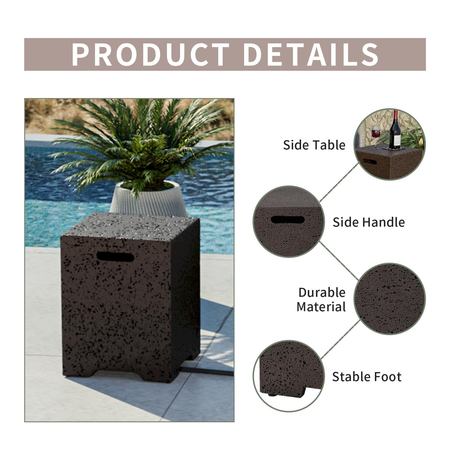 COSIEST Outdoor Hideaway Tank Table for Gas Fire Pits, Hides Standard 20lb 16-inch Propane Tank Cover w Side Handles (Rusty Red)