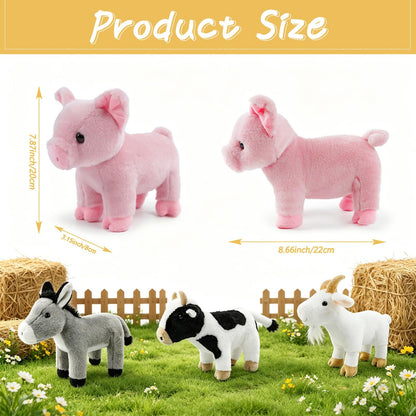 okegztoa 4 Pack 8" Plush Farm Stuffed Animals Set – Pig, Goat, Cow and Donkey, Ultra Soft Washable Toys for Kids, Adorable Farmhouse Nursery Decor for Toddlers