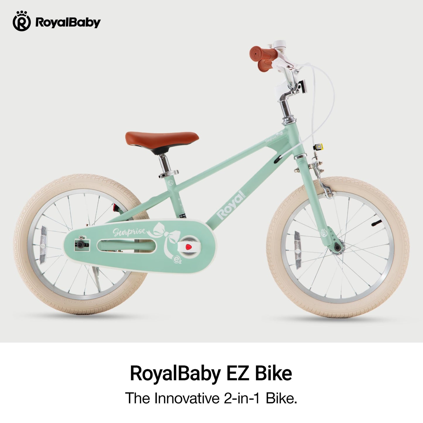 RoyalBaby EZ Kids Bike,16 Inch Convertible Balance to Pedal Bike for Boys & Girls,Beginner Bicycle for Ages 4-7 Years,Green