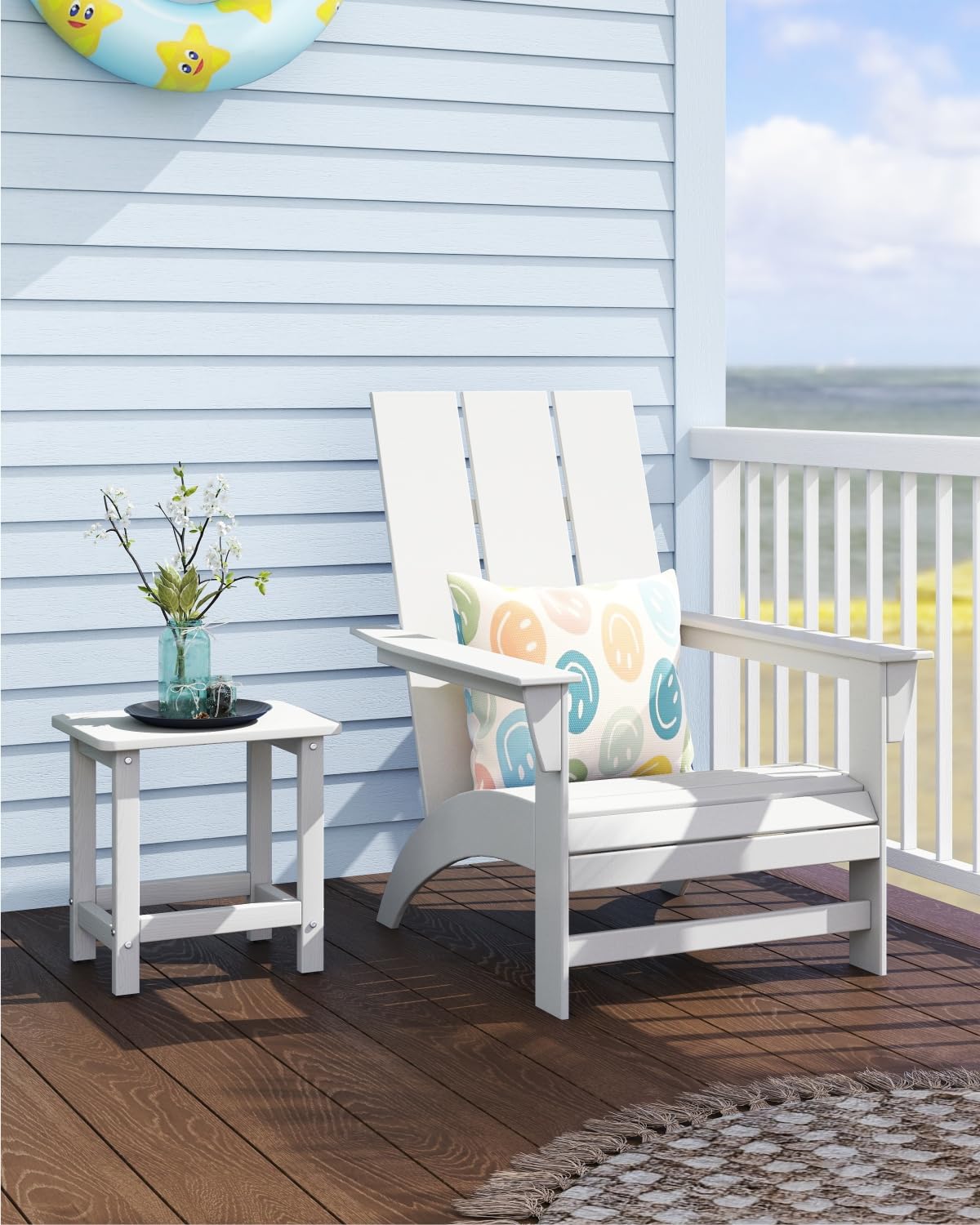 BIVODA Weatherproof Outdoor Side Table, HDPE Small Outdoor Table for Adirondack, 16.6-Inch Patio Square End Tables for Garden, Backyard, Porch, Deck, Balcony, Poolside (White)
