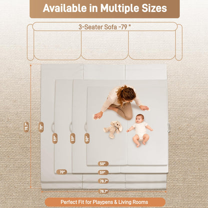 Bootuu Baby Play Mat for Floor 1.4" Thick Memory Foam 50x50 Playpen Mat for Toddlers Infant Kids with Non-Slip Backing Safe for Crawling, Water-Repellent Leather for Tummy Time, Tatami Style(Grey)