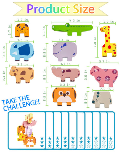 Vaiheng Toys for Toddlers 1-3, Montessori Toys for 1 2 3 4 Year Old Boys & Girls, Toy Age 2-4 0-2 Kids Baby, 1 2 3 Year Old Girls Boys Gifts, Wooden Animal Blocks Stacking Education Puzzles Toy
