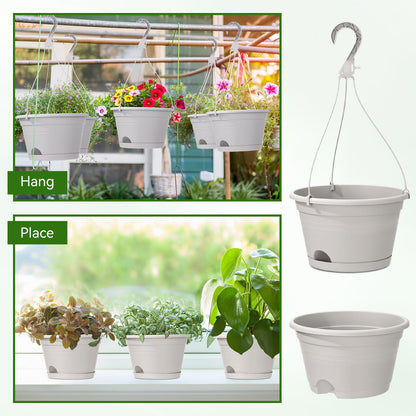 Roshtia 20 Pcs 10 Inch Hanging Baskets for Plants Large Plastic Hanging Basket Pots with Drainage Trays Self Watering Planter Pots for Outdoor Indoor Plants Flowers Garden Balcony (Grey White)